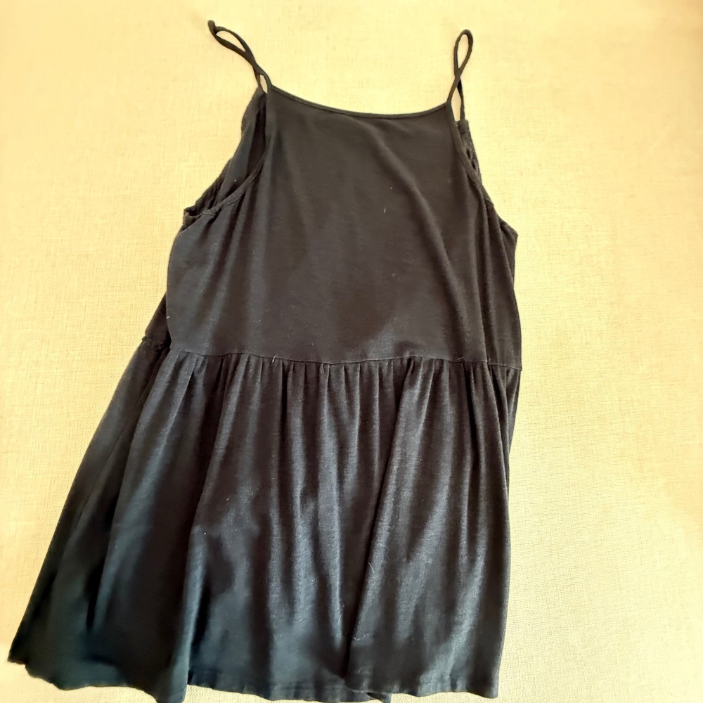 American Eagle Black Babydoll Cami Top Crochet Trim Spaghetti Strap Large - Picture 7 of 8